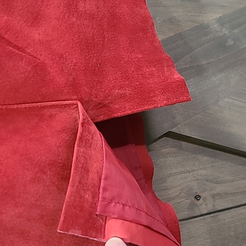 Vintage 90s Express Red Suede Straight  Mini Skirt 9/10 - Picture 3 of 7